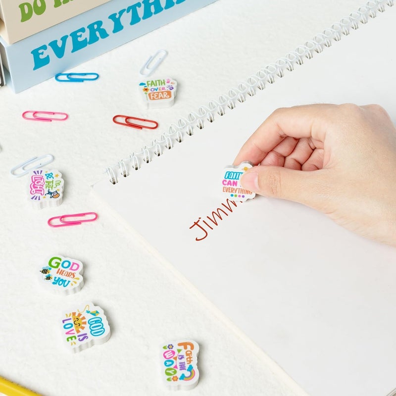 BZaber Christian Inspirational Mini Eraser Valentine's Day Gift 60Pcs Inspirational Faith Over Fear Pencils Erasers Colorful Sun Bee Flowers 3D Desk Puzzle Erasers Pet for Student Birthday Supplies - Image 4